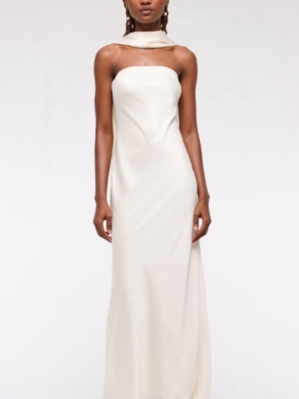 Abercrombie & Fitch Julia Strapless Ivory Maxi Dress with Neck Scarf